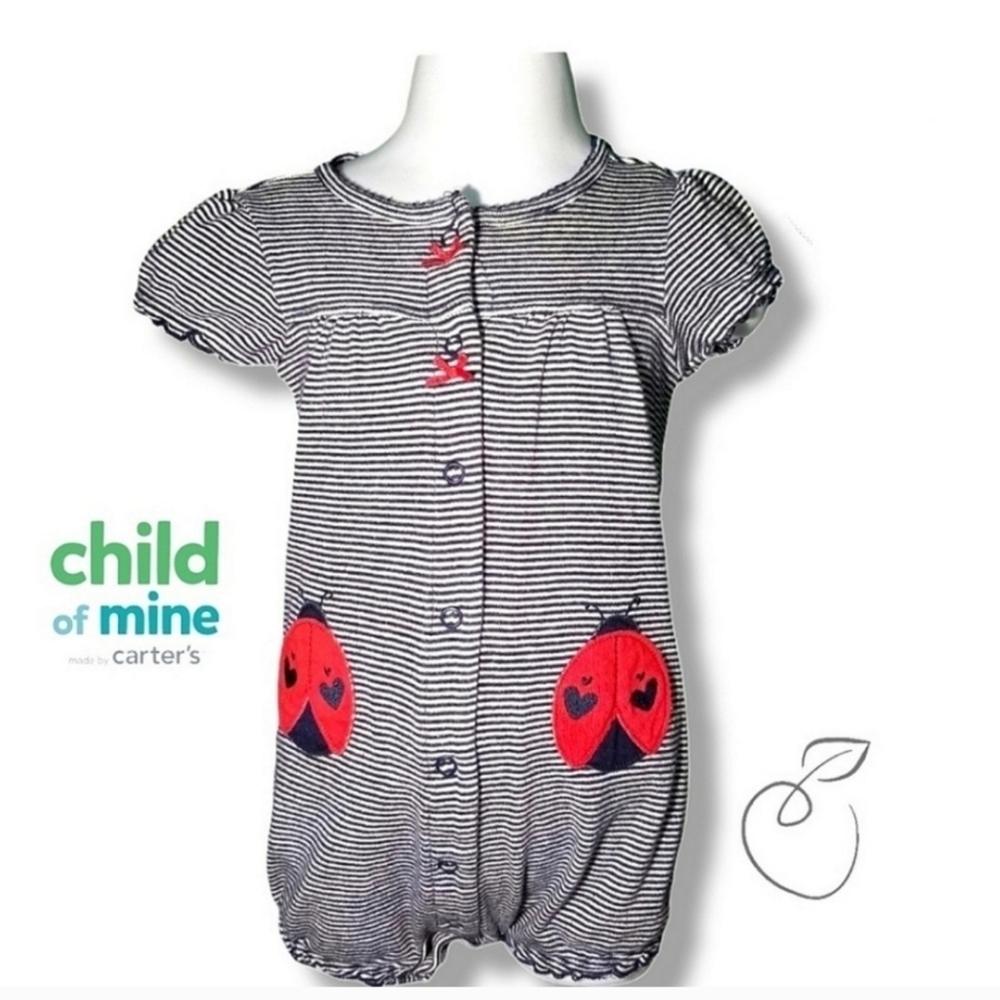 CHILD OF MINE BLUE STRIPED LADY BUG ROMPER SZ 12 MOS - Picture 2 of 9